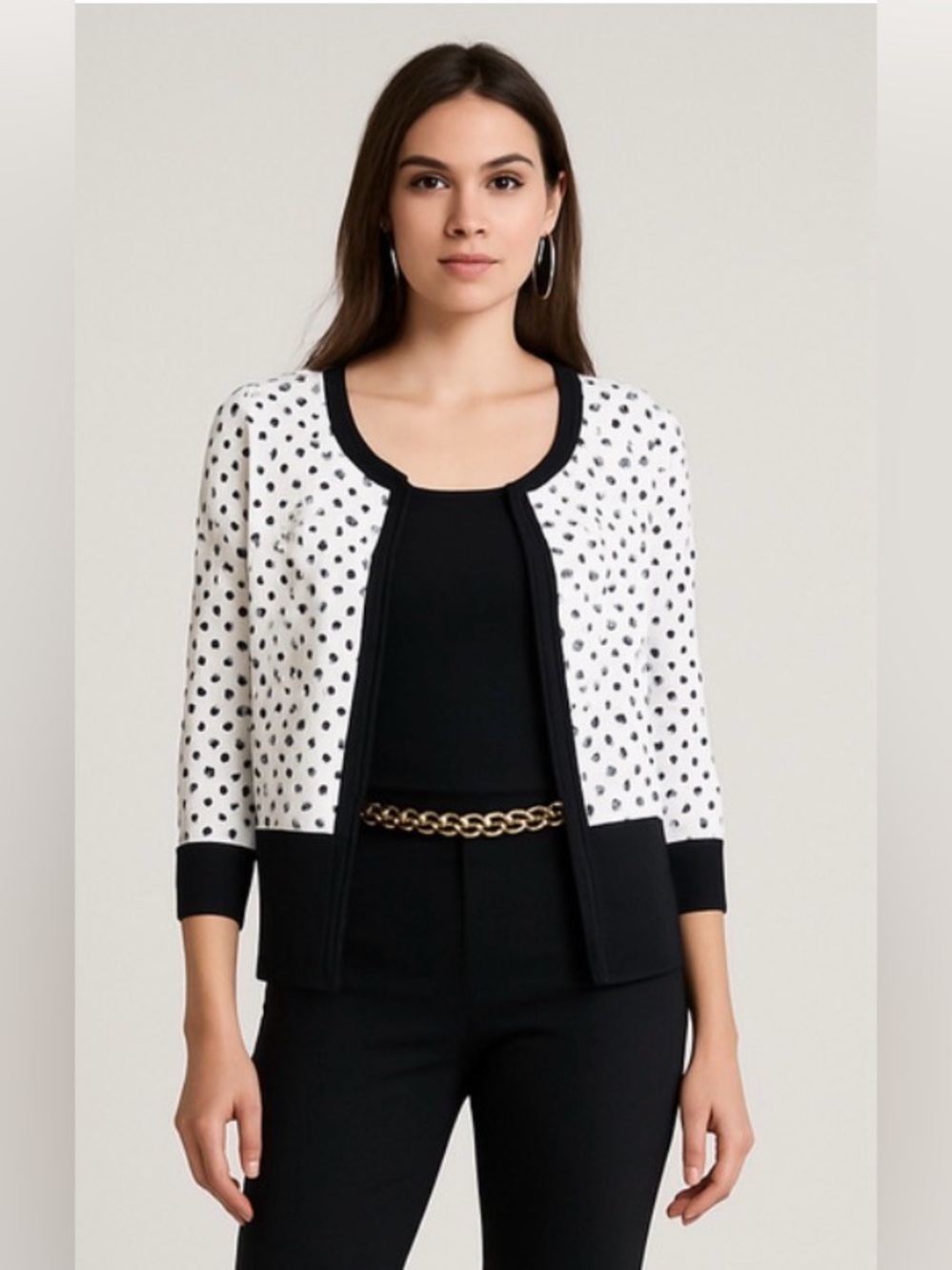White House Black Market Polka Dot Snap Button Cardigan, Black, White, Size S